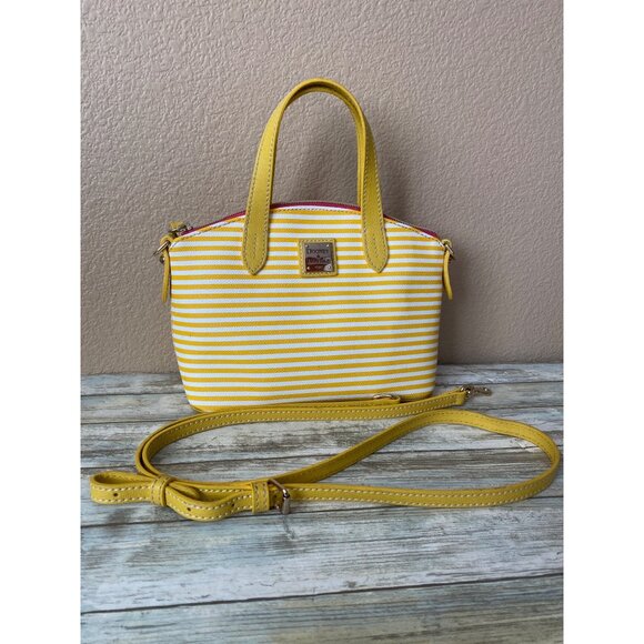 Dooney & Bourke Zip Zip Dome Satchel Sunflower Stripe Coated Canvas Purse - Picture 2 of 16
